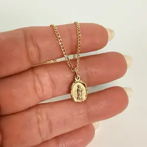 Kids 14k Gold Plated Guadalupe Necklace with Detailed Virgin Mary Pendant and Durable Chain for Everyday Wear
