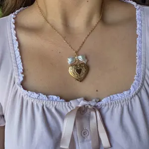 Dainty Heart Locket Necklace | Adjustable Stainless Steel Chain, coquette, Lana, bow jewelry, everyday jewelry, gift for her, Mother’s Day