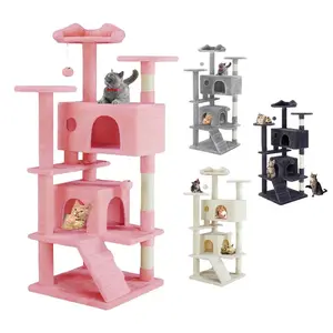 54in Cat Tree Tower for Indoor Cats,Multi-Level Cat Furniture Activity Center with Cat Scratching Posts Stand House Cat Condo with Funny Toys for Kittens Pet Play House (54in, Pink)  Cat Tree, 54 Inch Cat Tree Tower with 2 Cat Condo, Cat Tower with Scratc