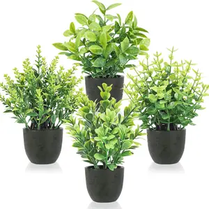 Der Rose 4 Pack Mini Artificial Plants Indoor in Pots Mixed Fake Plants Greenery Set for Black Bathroom Decor Shelf Counter Styling Office Desk Farmhouse Room Decor