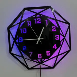 Unique Design Colorful LED Light Vinyl Wall Clock, Led Wall Clocks, Ideal for Living Room Bedroom Kitchen Office Decor, Perfect Gift for Birthday Mother's Day Christmas