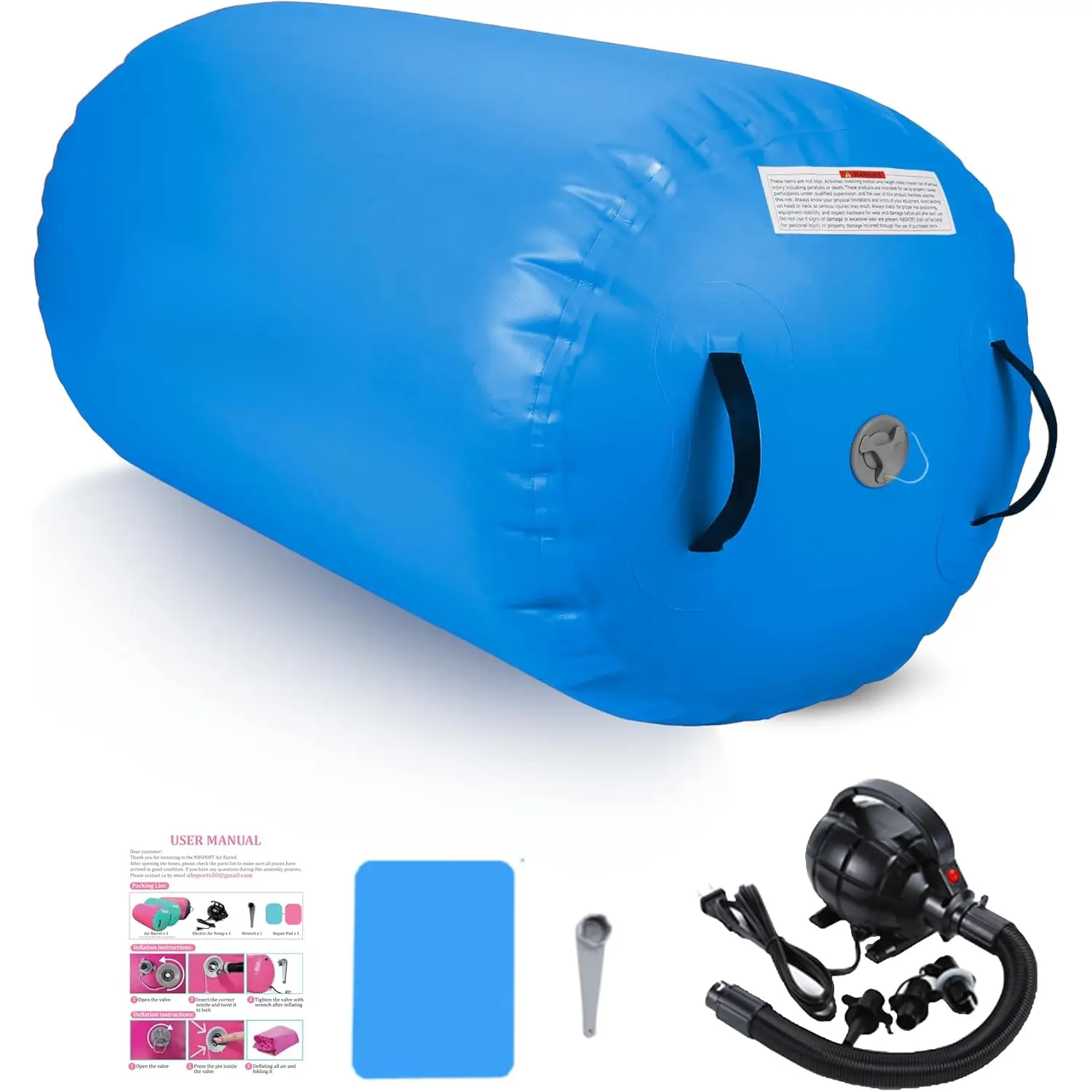 Air Barrel - Air Roller Gymnastics Barrel for  Handspring Trainer, Air Track Tumble Mat with Pump for Gym / Exercise/Cheerleading/ and Outdoor Use