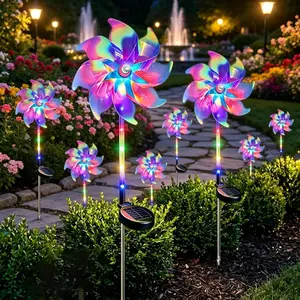 4 Pack Solar Powered Holographic Rainbow Wind Spinner Lights, Color Changing LED Garden Stake Decor, Waterproof Outdoor Windmill Lights for Yard, Lawn, Patio & Backyard, Perfect Gifts for Mom, Grandma, Wife, Daughter, Girls & Garden Lovers