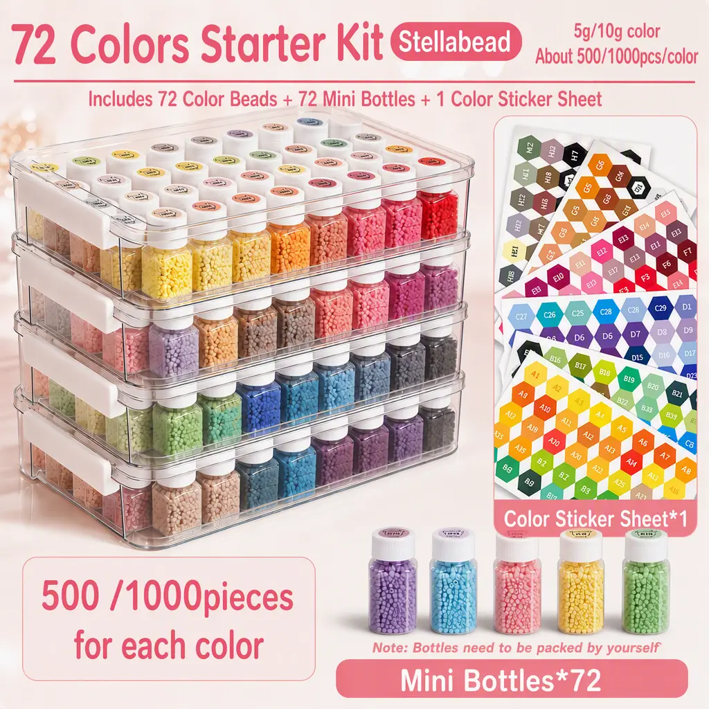 Stellabead Fuse Beads Refill Kit, 72/120/221 Color Collections with Square Storage Bottles and Color Labels