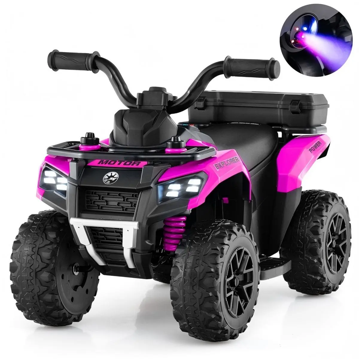 Costzon Kids ATV, 6V Four Wheeler Quad Electric Vehicle with Spray Function, Storage Box, Musin & Lights, Kids 4 Wheeler Ride on Car Toy for Boys Girls 18+ Months 4th of july decor, dad gift