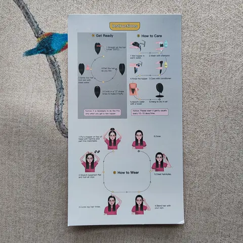 VASILIA Coated Paper Hair Topper Care Card - Clip Usage, Cleaning Instructions, Wearing & Daily Care Guide with Free Topper Service Card
