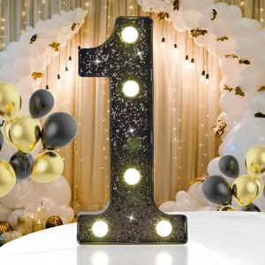 Decorative LED Light up , Glitter Black Marquee Number Lights Sign for 1st 10th 21st Birthday Party, , Bar, Graduation, Wedding, Anniversary,  Operated Black Decoration 1