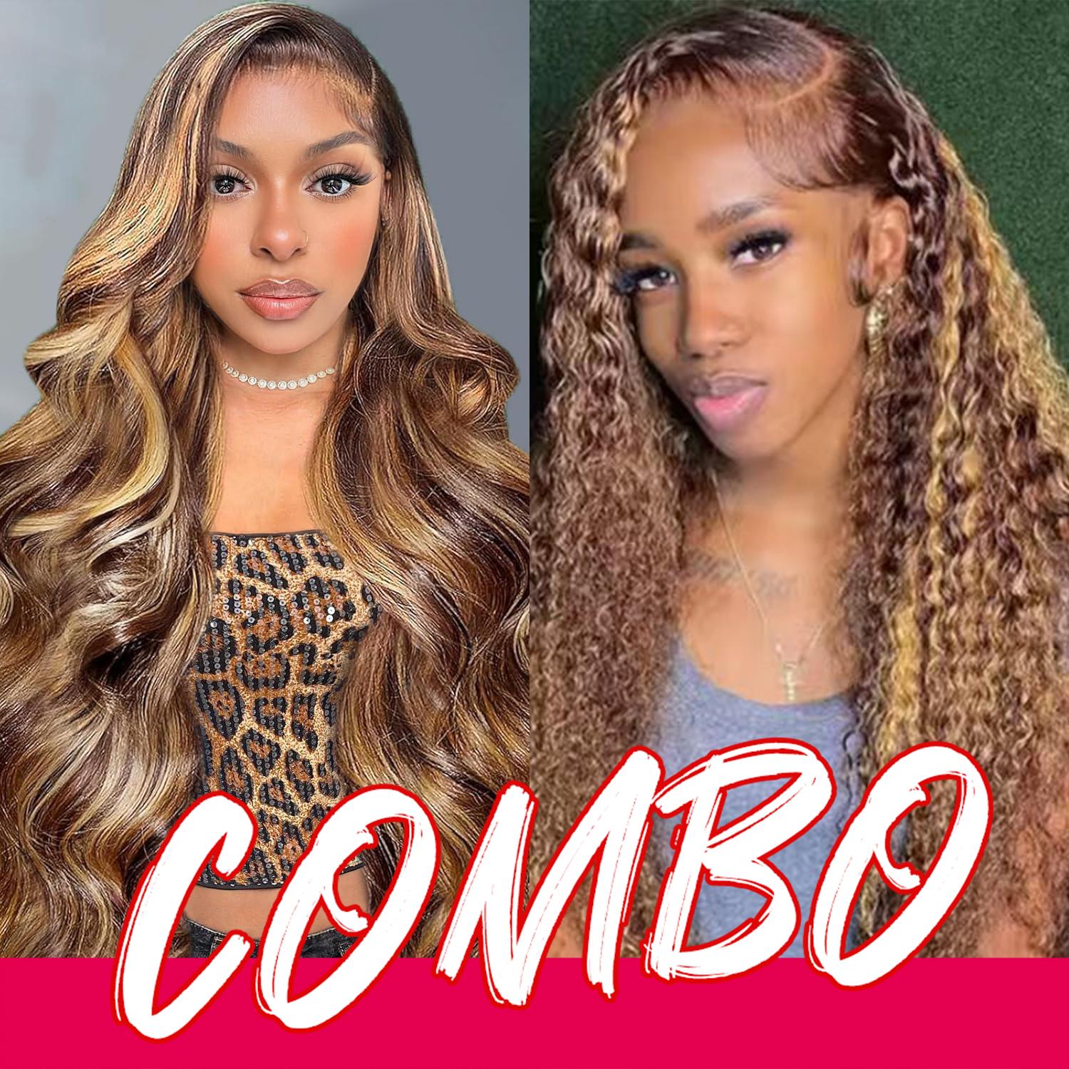 [Flash Live 16+24 inch Combo] 2Pcs 13x4 HD Lace Front Wigs Human Hair | Any Color + Any Texture Free Combo | Body Wave/Straight/Deep Natural & Colored Wig | 180% Density Pre Plucked for Black Women