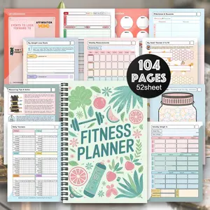 1 Beautiful Weight Loss Diary and Fitness Plan Book, Page Layout (52 Weeks) - Diet and Exercise Tracking, Exercise Log, Diet Plan, Progress Chart, Weight Chart - Spiral-bound Health Management Book for Men and Women, Fitness and Nutrition Tracking