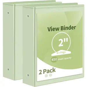 3 Ring Binder 2 Inch 2 Pack, Clear View Binder Three Ring PVC-Free (Fit 8.5x11 Inches) for School Binder or Office Binder Supplies, Sage Green Binder
