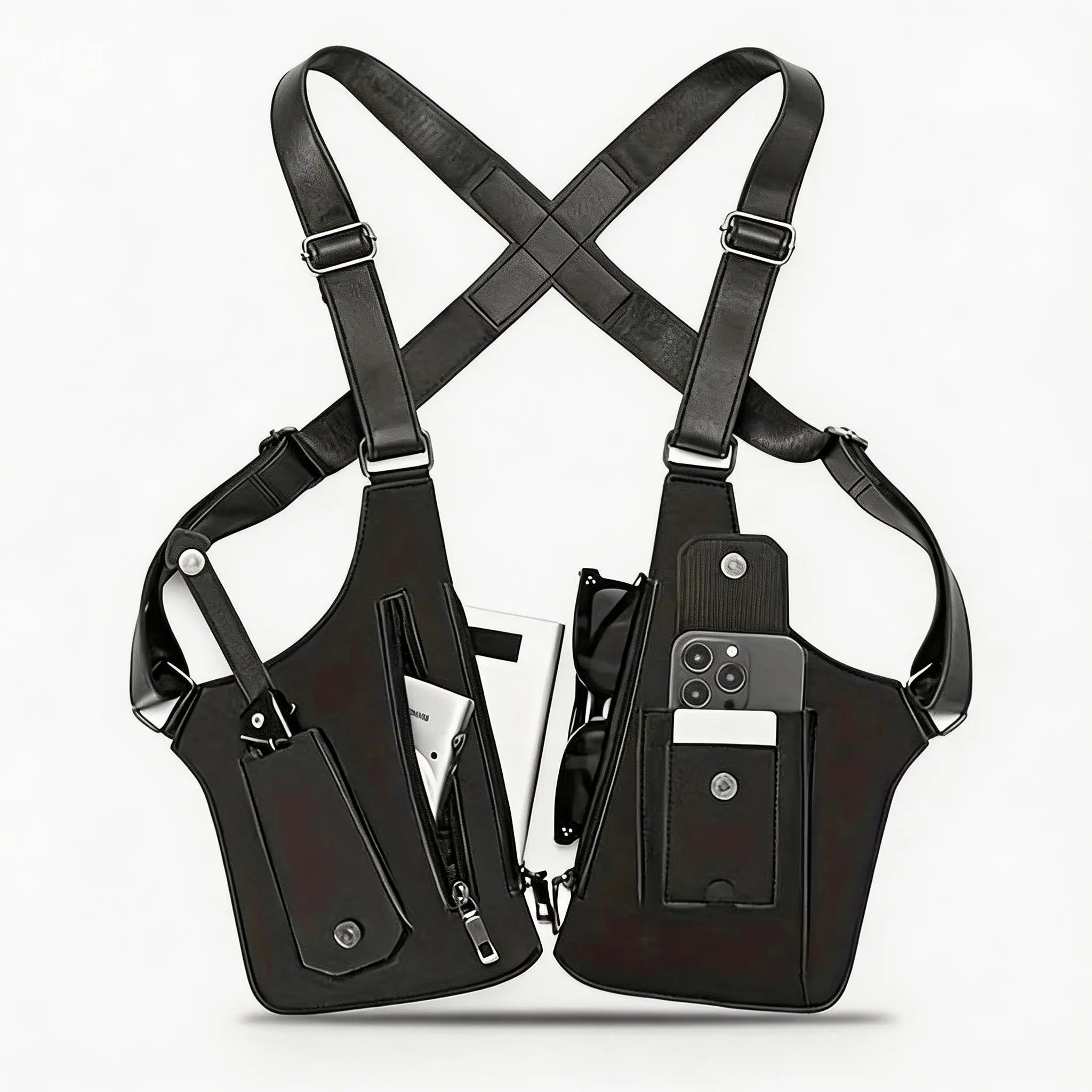Men's and women's outdoor double-shoulder backpack with hidden compartments under the arms. Suitable for hiking and cycling. Easy to carry. Waterproof and anti-theft. Can store mobile phones, bank cards, keys, etc.