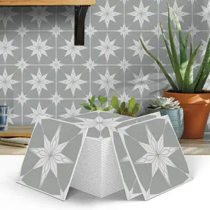 (12pcs/24pcs) Portuguese Art Peel & Stick Splash Guard Tile Stickers, 15cmx15cm PVC Wall Decals for Kitchen Bathroom Living Room TV Backdrop Decor