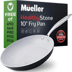 Fmdeals 10-Inch Non Stick Frying Pans, No PFOA or APEO, Heavy Duty German Stone Coating Cookware, Aluminum Body, EverCool Stainless Steel Handle, Black