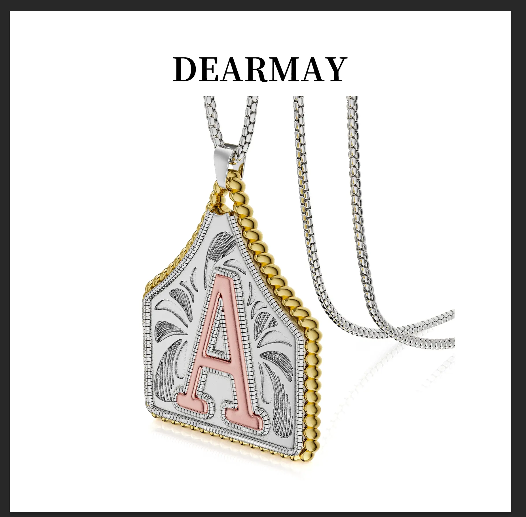 Dearmay Initial Name Necklace, A-Z Capital Letter Pendant, 22in Stainless Steel Box Chain, Waterproof Personalized Jewelry for Men & Women, Womens Gifts