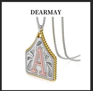 Dearmay Initial Necklaces Handmade Cow Tag Necklace with Copper Initial A-Z Letter Pendant Necklace for Men Necklace for Women Capital Letter Stainless Steel Box Chain 22inch Best Gift For Mother' s Day