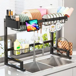 Over The Sink Dish Drying Rack (Expandable and Length) Snap-On 2 Tier Large Dish Rack