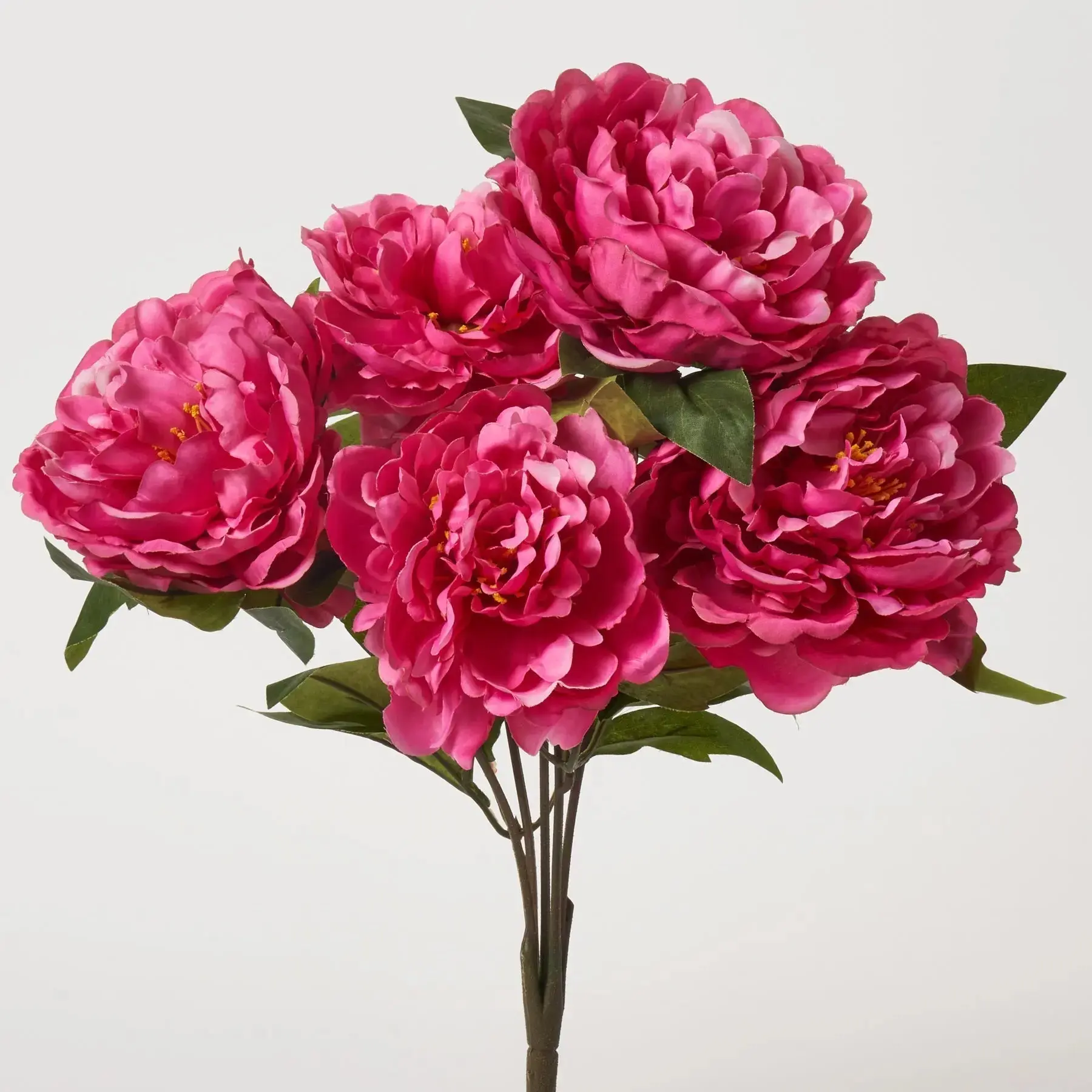 Fuchsia Pink Silk Peony Faux Flower Bouquet, 5-Stem Decor for Room Decor, 16" Home Decorative Floral Arrangement