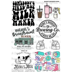Mama's Boobery Mini DTF Transfer Gang Sheet 24.5" x 36" Direct To Film for DIY Enthusiasts Vibrant Custom Options Cozy Handmade Aesthetic