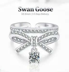 925 Sterling Silver Infinity Bowknot Rings for Women Adjustable Designed Dainty Jewelry - Fine Bow Jewelry Ribbon Ring with 5a Cubic Ziconia Suitable for Daily Wearing and Party summerwins