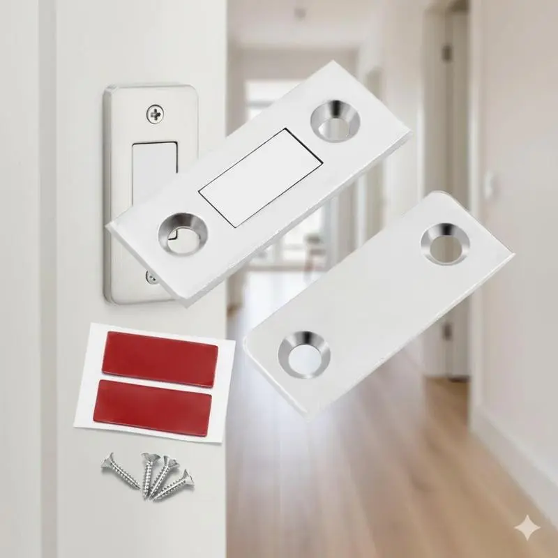 Stainless Steel Ultra-Thin Silent Magnetic Door Catcher - No-Drill Installation, Child-Safe, Anti-Rust Hidden Shock Absorption, Secure Closure, Hassle-Free Solution for Wardrobe Home Hardware