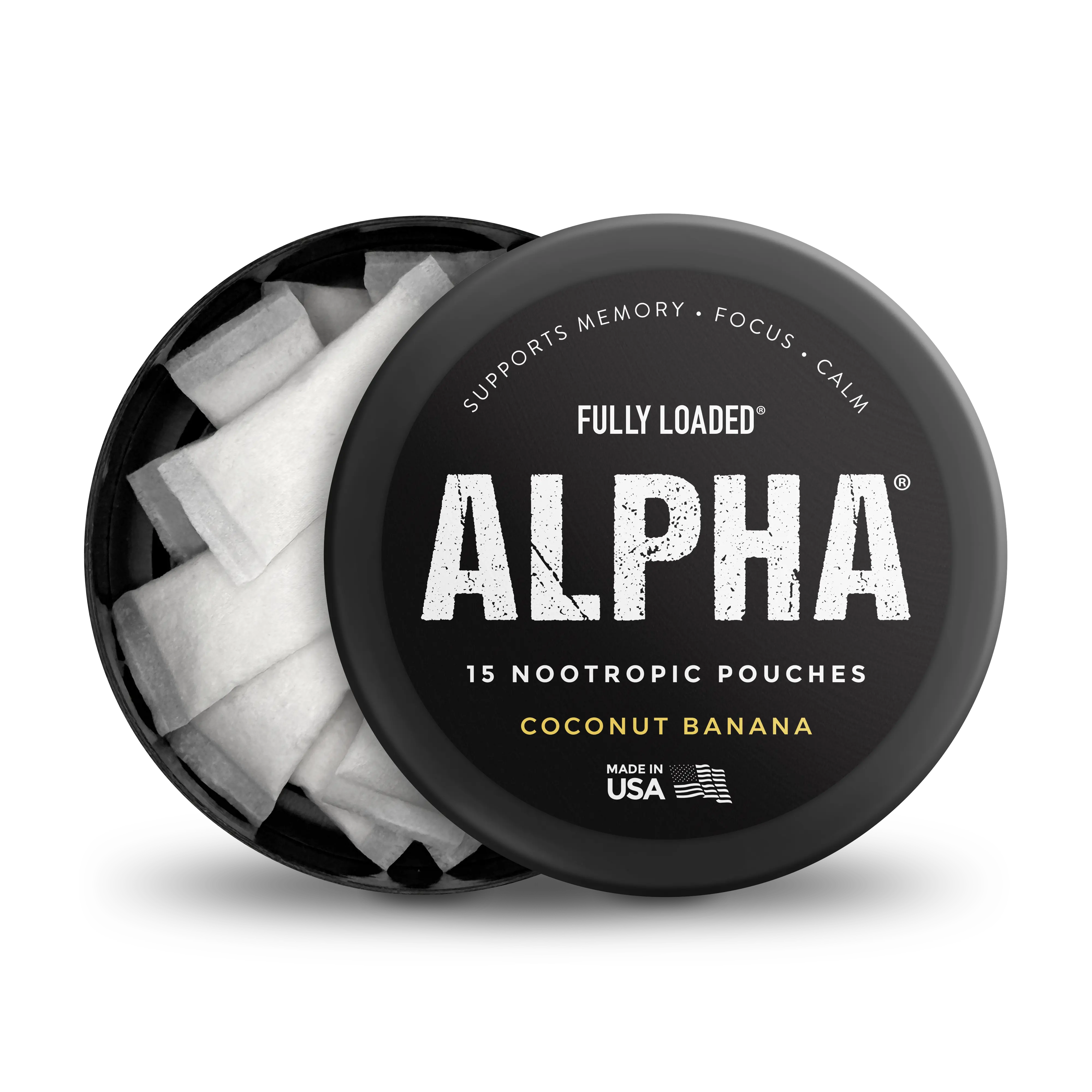 ALPHA Coconut Banana Nootropic Pouches by Fully Loaded - Calm, Focus, Memory - Sugar Free