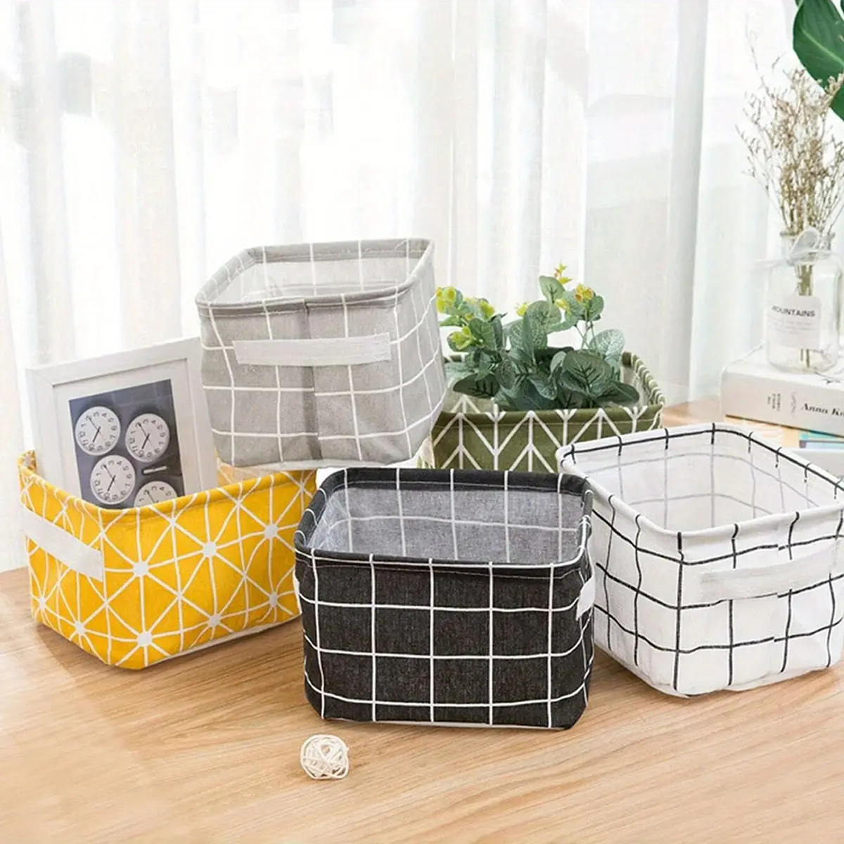 5Pack Storage Basket, Bins Canvas Mini Storage Cubes Storage Baskets for Makeup, Toys Liners, Books Storage Baskets with Handles for Shelves & Desks