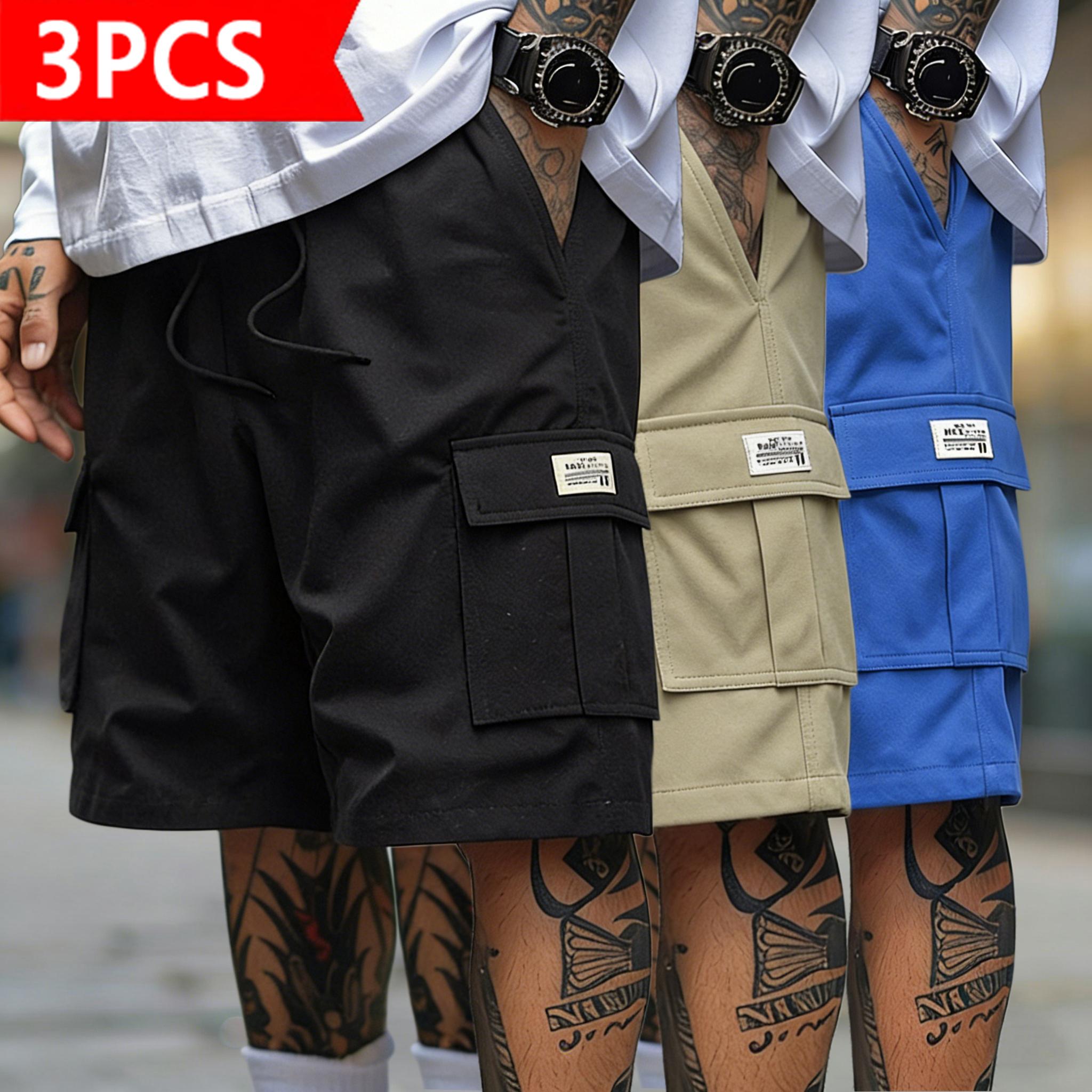 Men’s 3-pack cargo shorts in a trendy street style loose, casual knee-length design with multiple pockets and quick-dry fabric. Suitable for sports and beachwear, an essential summer fashion piece. Crewneck Top