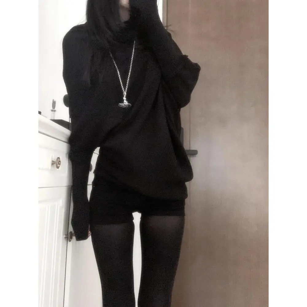 Y2k Korean Fashion Slim Batwing Sleeve Autumn Sweaters 2000s Pure Color Subculture Casual Long Sleeve Pullovers Sweaters Chic