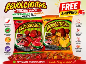 Revolcaditas Mango & Watermelon combo Pack – Sweet & Spicy Mexican Chili-Covered Hard Candy with Soft Fruit-Flavored Center from Mexico