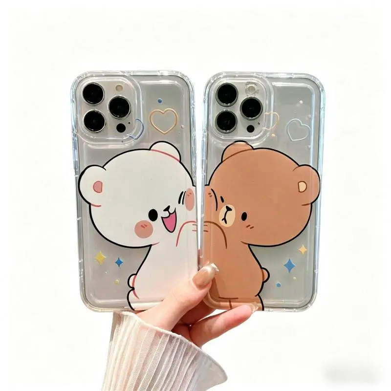 Cute Couple Art Transparent TPU Phone Case - Shockproof, Waterproof, Scratch Resistant Accessory for iPhone 13 Pro, 14/15/16/17 Pro Max Valentine's Protection