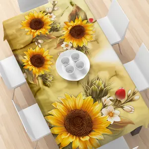1 Piece of Vibrant Sunflower Tablecloth - Floral Pattern, Rectangular Polyester Fabric, Suitable for Spring and Summer Gatherings, Weddings, Outdoor Parties, Picnics, and Kitchen Decoration, Sunflower Theme