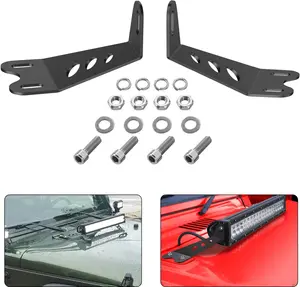 Nilight 2PCS Hood Mounting Brackets for 20” LED Light Bar on Jeep Wrangler JK 2007-2017, 2 Years Warranty (90040B), Black, Adjustable, Full Metal