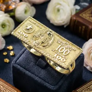 14K Gold-Plated Double Finger Ring for Couples, Hip Hop Two-Finger Statement Jewelry for Men & Women, Sizes 9-12, Anniversary Gift