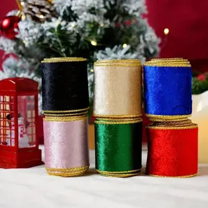 Premium Velvet Wired Christmas Garland Ribbon, 5 Yards X 2.5 Inches, Double-Sided Trim, Perfect for Holiday Decor, Gifts, Crafts