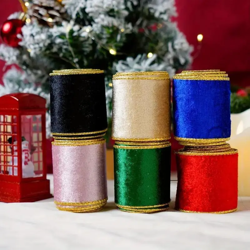Premium Velvet Wired Christmas Garland Ribbon, 5 Yards X 2.5 Inches, Double-Sided Trim, Perfect for Holiday Decor, Gifts, Crafts