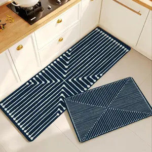 Modern Minimalist Navy Geometric Kitchen Runner Set Ultra Thin Non-Slip Mat for Elegant Home Decor