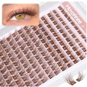 Brown Lash Clusters Natural Lash Extensions Wispy Eyelash Clusters 154 Pcs C-Curly Lashes Clusters for Everyday Wear Beginner Friendly Dark Brown Cluster Eyelash Extensions by Mavphnnee