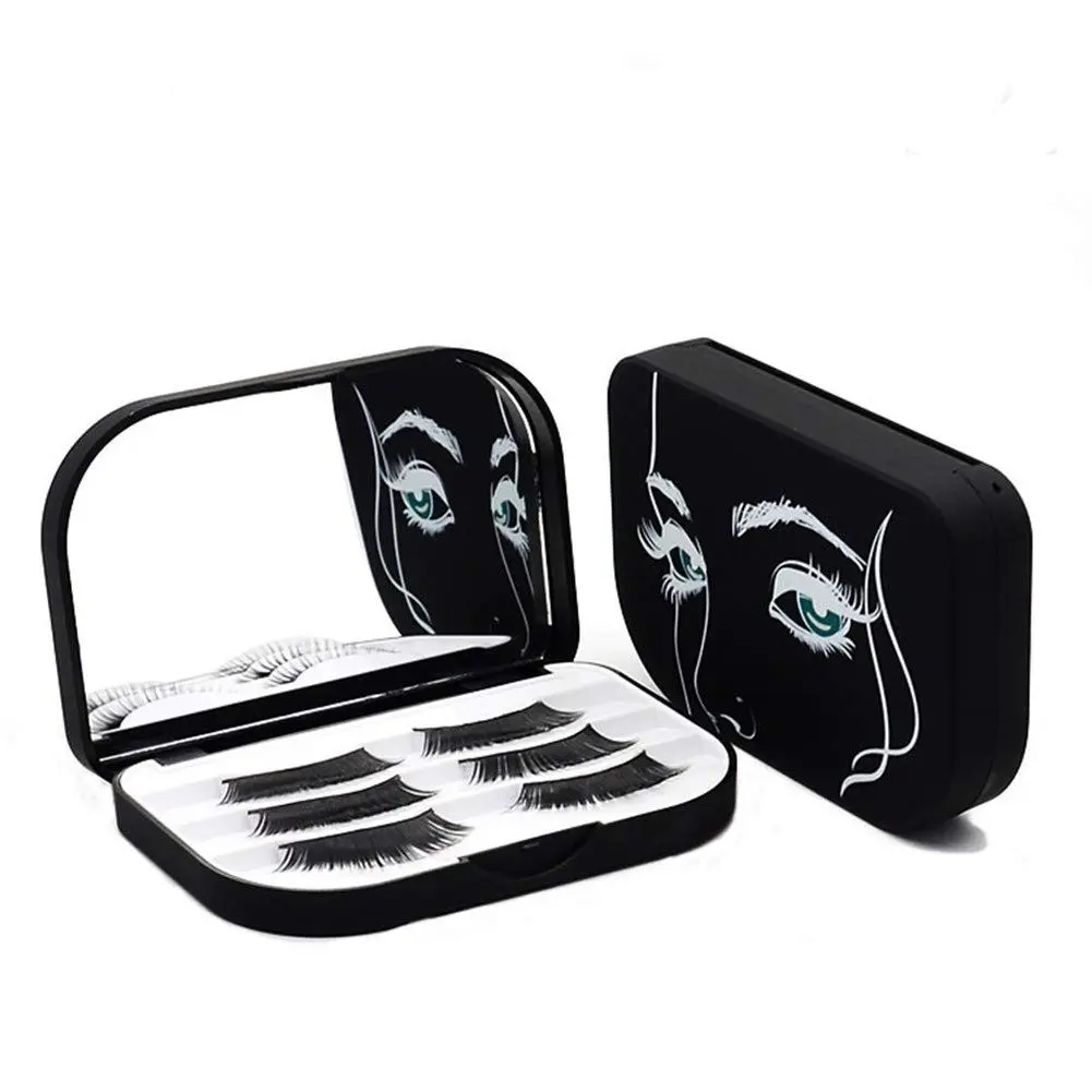 3 Layer Eyelash Storage Case with Mirror Makeup Storage Box Black | False Lash Organizer Cosmetic Case Empty Travel Eyelash Packing Box