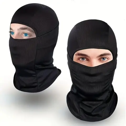 AMLANG 2-Count Fleece Thermal Double-Layered Soft Elastic Protective Gear, Windproof Ski Mask Balaclava with Ear Protection, Universal Adult Sporty Face Cover for Cold Weather