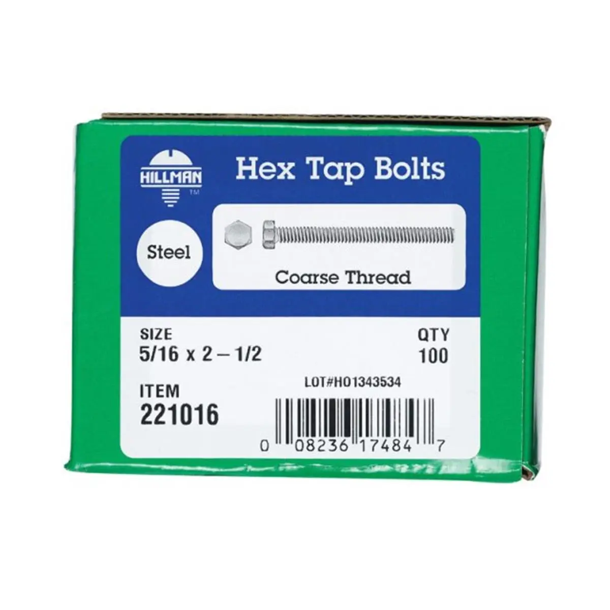 212 MAIN Hex Tap Bolt - 0.312 x 2.5 in. Fully Threaded Zinc Finish Hex Cap Screws, Box of 100 (For Sailing & Water Sports)