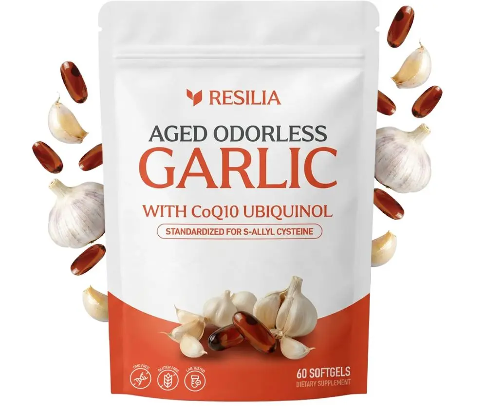 HOT SALE 2026!! Resilia Odorless Aged Garlic Extract Softgels (60 Count) | 600mg Aged Garlic Extract Per Serving | With CoQ10 Ubiquinol & Vitamin K2 (MK-7) | Dietary Supplement