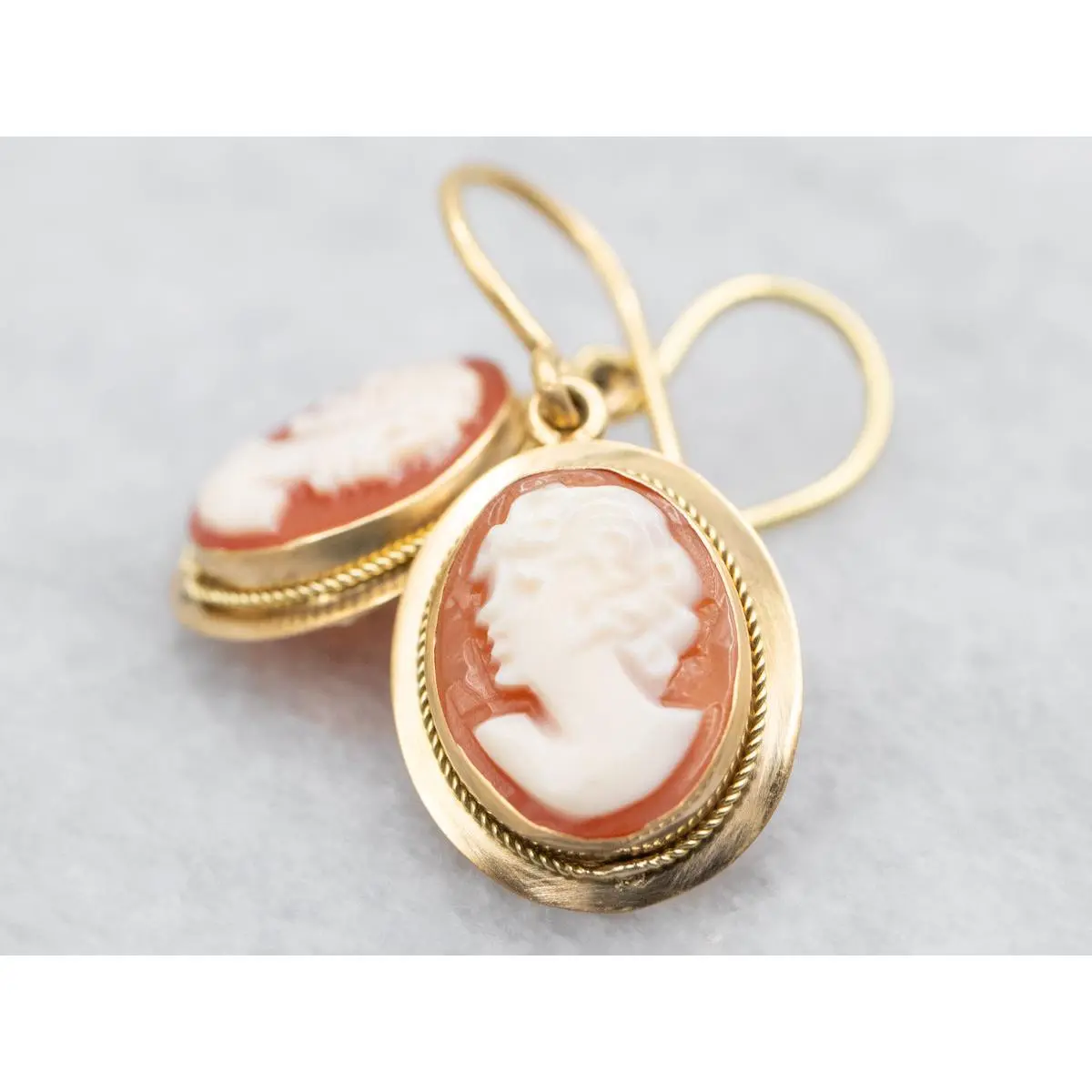 Italian Gold Cameo Drop Earrings