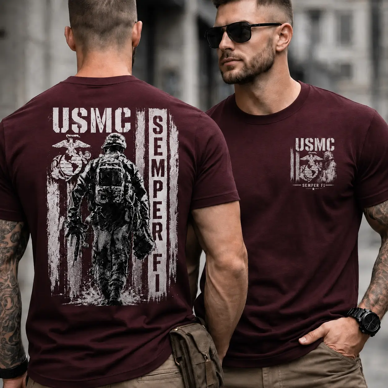USMC Semper Fi Marine Veteran T-Shirt, United States Marines Military Graphic Tee, Front and Back Print, Patriotic Gift for Men, Casual Top Unisex