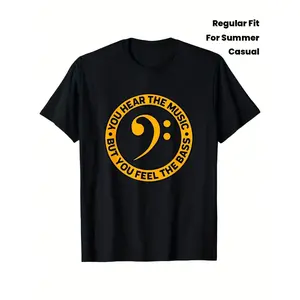 Men's music and bass appreciation Graphic T-Shirt - Short Sleeve Crew Neck Regular Fit Casual Wear | Soft & Breathable Fabric, Durable Print, Everyday Comfort, Machine Washable, casual and musical-themed graphic design summer casual wear for guitar and