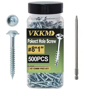 Pocket Hole Screw, 500pcs/set #8 x 1 Inch Industrial Grade Screw with Washer, Self-tapping Screw, Suitable for DIY Enthusiasts, Woodworking, Furniture Assembly
