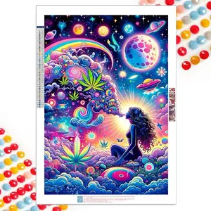 5D DIY Diamond Arts Colorful Painting Kit, 1 Set Girl & Universe Pattern Diamond Arts Colorful Painting without Frame, DIY Decor Painting for Bedroom, Diamond Painting Kits, Diamond Pattern Design