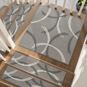 Stair Treads Landing Rugs Non Slip, Peel and Stick Stair Treads for Wooden Steps,Square Washable Stair Runner Indoor for ,Elders and Pets,31"x31", Grey