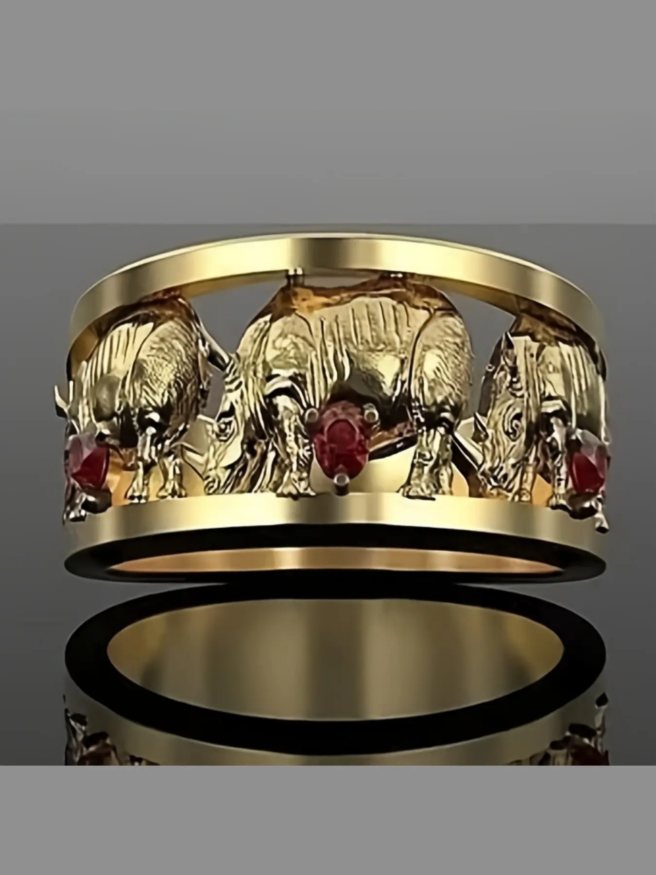 Men's Elegant Rhinoceros Pattern Ring, Exquisite Trendy Ring, CZ Wedding Bands, Fashionable Wedding Engagement Party Jewelry Gift, 1pcs Stylish Men's Accessory Rings
