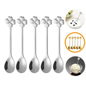 Four-Leaf Clover Dessert Spoon Set, Creative Tea Coffee Spoons, 5-Piece Dual Color Options, Perfect Gift for Thanksgiving Christmas