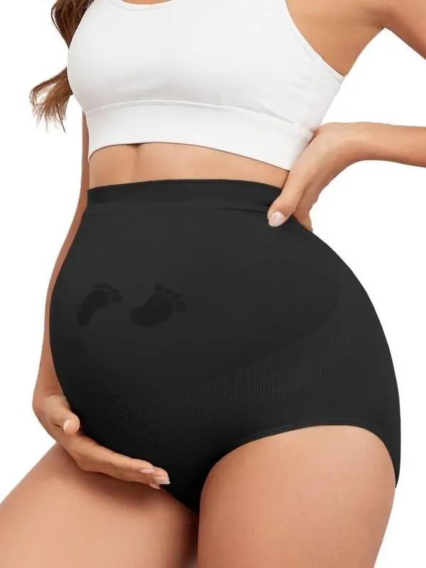 Women's Plus Size Seamless High-Rise Maternity Panties - Cotton, Breathable, Butt Lift, Alleviates Back Pain, Supportive Stretchable Belly Support, Plain Grow-With-Bump Shapewear